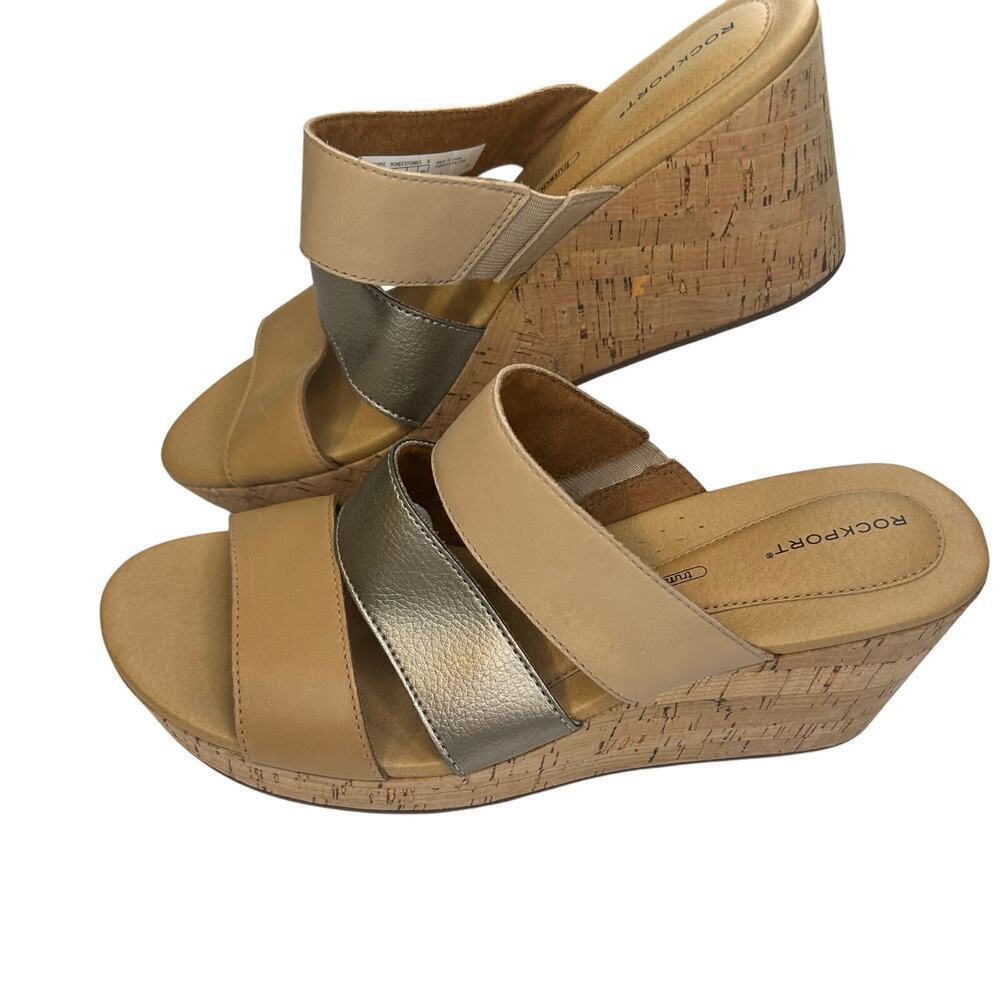 Rockport women's trutech leather wedge platform cork slide  sandals size 9.5 W